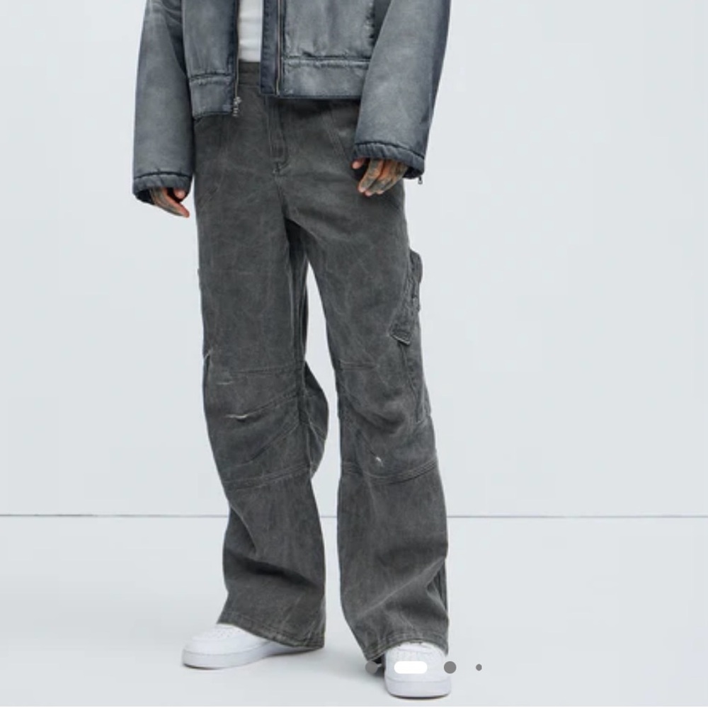 Fashion Nova Men W32 X L33 Over Gray Dyed Utility Baggy Cargo Pants Cotton